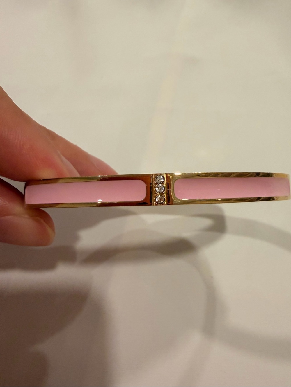 Gold Pink Enamel Hinged Bangle Bracelet - Picture 4 of 9